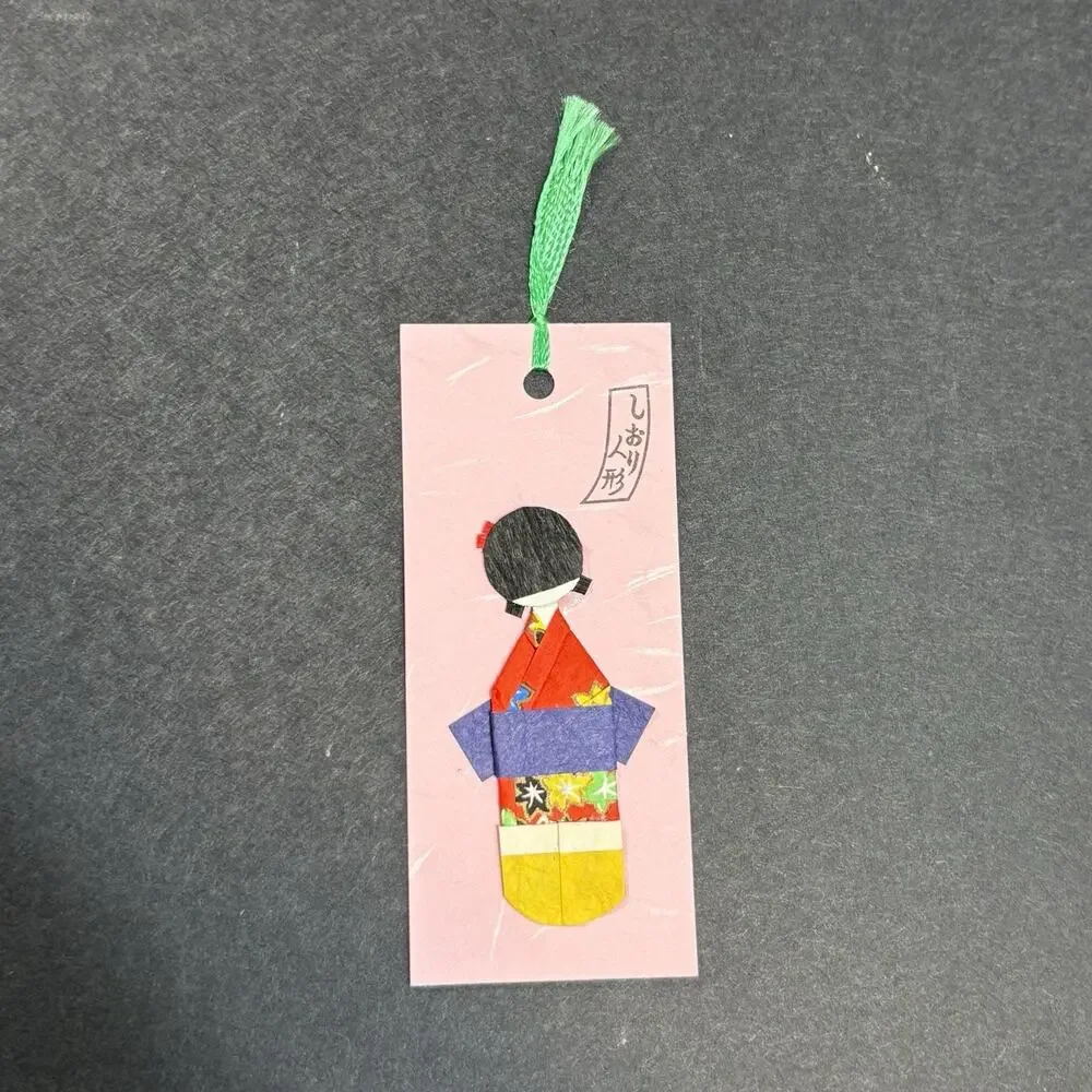 Handmade Japanese Bookmarks Set Of 3 Kimono Origami Paper Shiori Dolls in Pocket